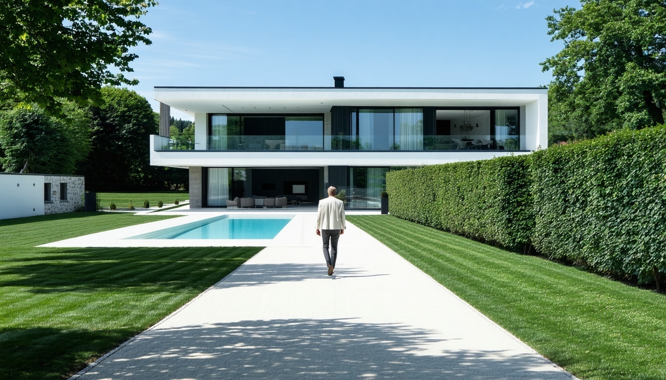 house in italy built with modern lines but inserted in the territory extended in width with living area kitchen 3 bedrooms and three bathrooms view from the outside with front garden Structured with large windows and entrance door directly onto the g-3